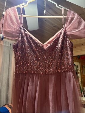 Mauve Sequin Tulle Party Dress